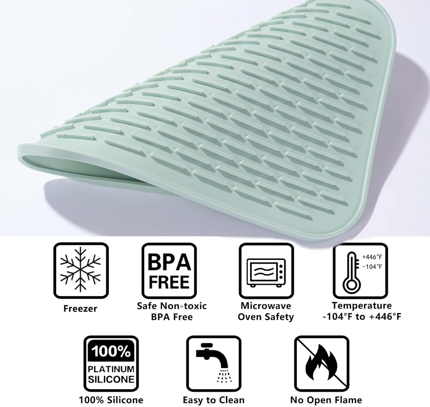 Dish Mat Silicone Dish Drying Mats Works For Drying Stemware Cocktail Glasses Silverware Pots Pans Knives and Dish Rack for Kitchen Counter Sink Bar Pads Easy to Clean (M (11.5" x 9.1") Green)