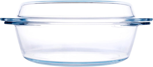 Round Tempered Glass Casserole Dish with Lid, Glass Casserole Baking Dish for Oven, Freezer and Dishwasher Safe - 2.5QT