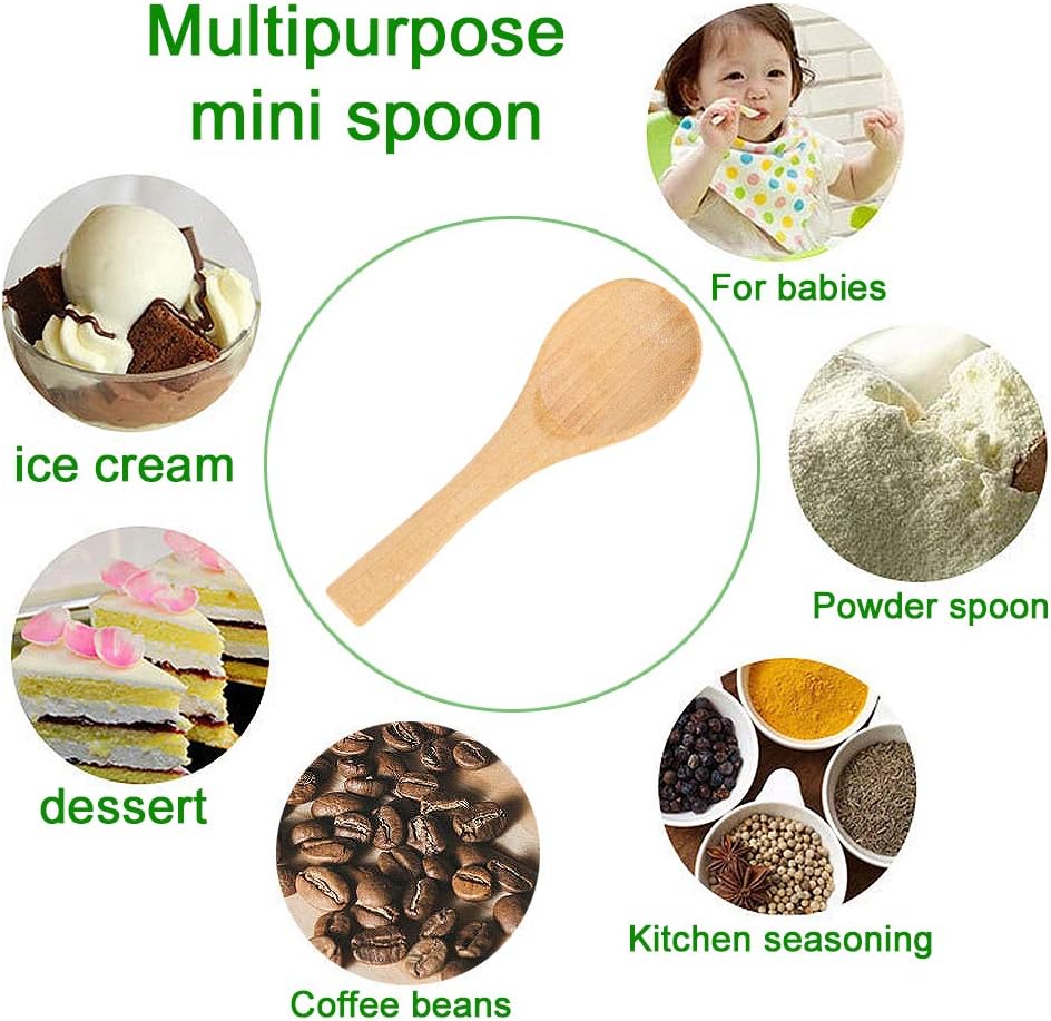 50 Pieces Small Wooden Spoons, Short Handle Mini Condiments Salt Spoons Nature Wooden Honey Teaspoon Coffee Tea Jam Mustard Ice Cream Milk Powder Spices (Natural Wood Color)