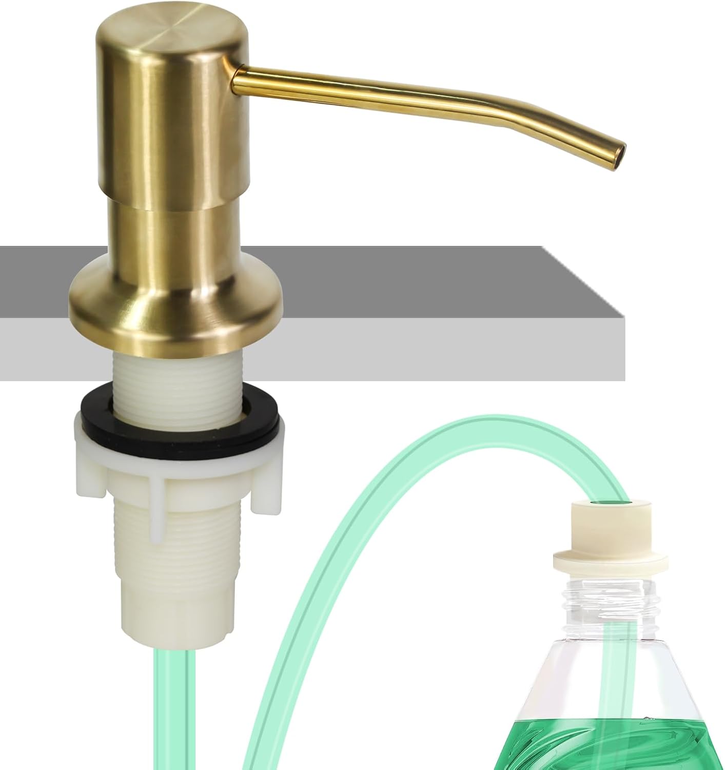 Soap Dispenser for Kitchen Sink, Built in Sink Soap Dispenser, Countertop Soap Dispenser Pump with 47" Extension Tube kit, No Need to Fill Little Bottle Again, Golden