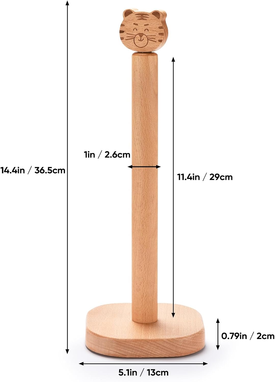 Paper Towel Holder, Cute Tiger Wooden Kitchen Roll Stand Organizer Countertop Free Standing, Housewarming Gift New Home