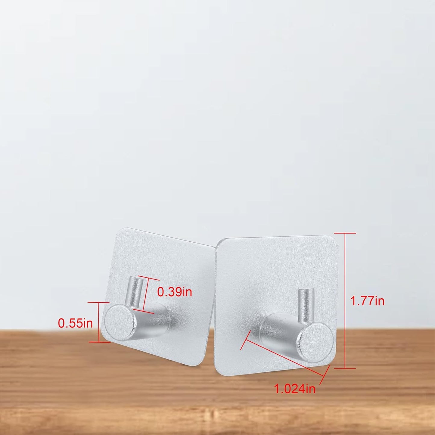Aluminum Wall Hooks, No Drill Damage-Free Adhesive Hook, Product for Hanging Heavy Duty for Bathroom Kitchen Home (Single Square Sliver Hook, 4)