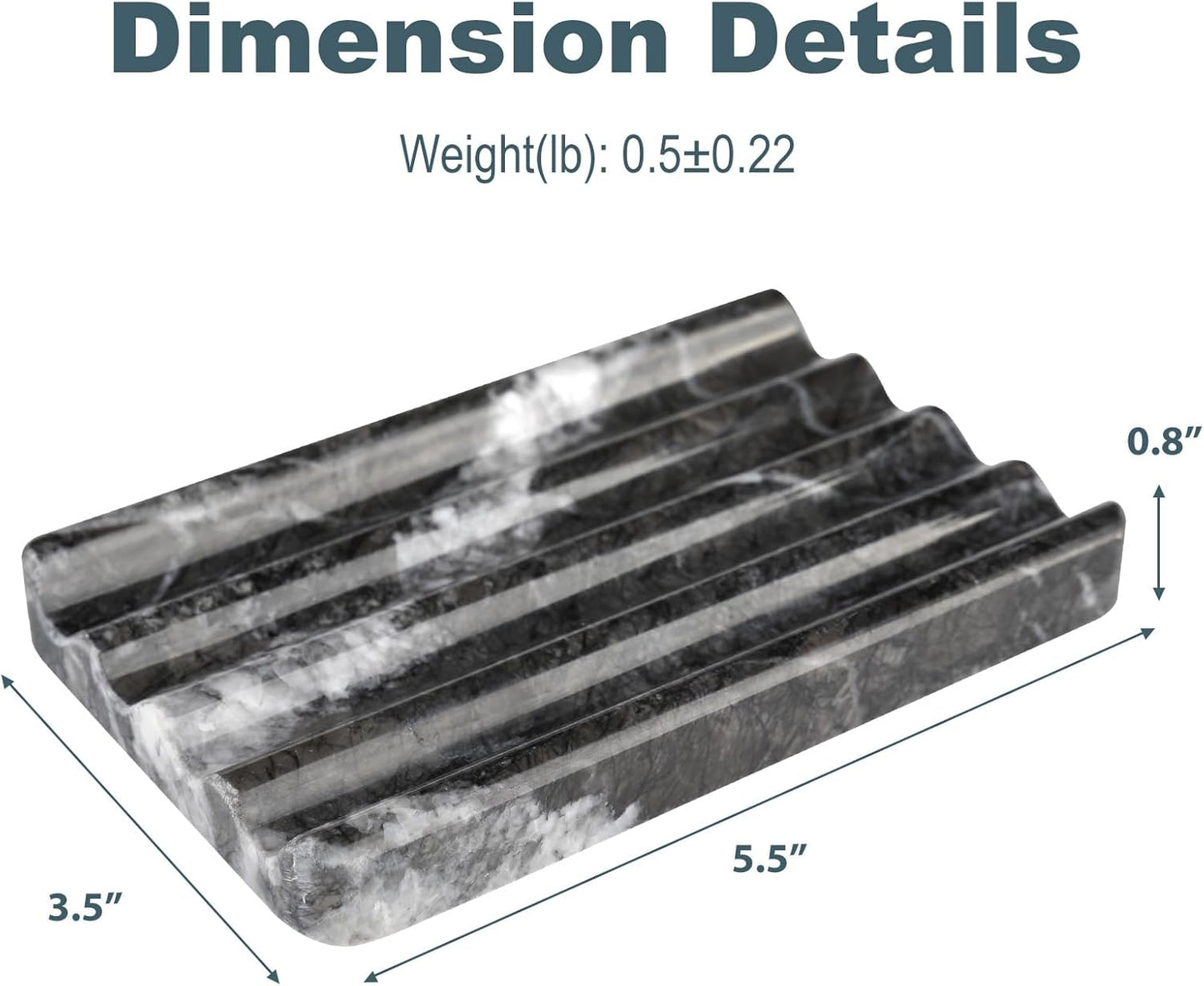 Marble Soap Dish, Bar Soap Holder Shower, Black Soaps Bathroom Saver with Water Ripple Design, Easy Cleaning Natural Stone Sponge Holder for Kitchen Sink, Executive Jewelry Ring Tray