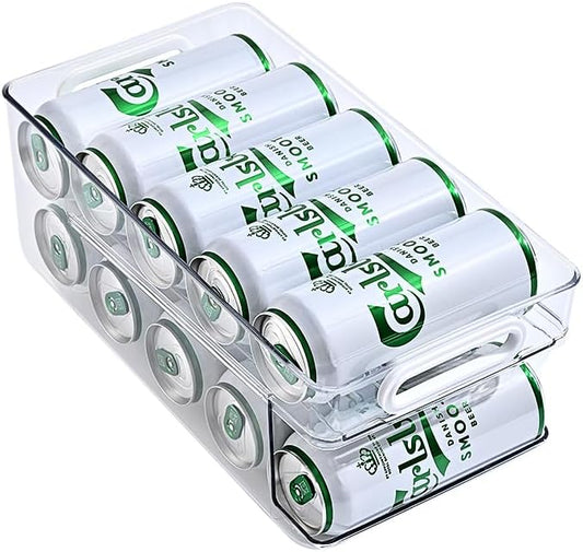 Xicennego Upgrade 2-Tier Rolling Soda Can Storage Organizer for Tall Skinny Soda/Pop Cans, Soda Can Dispenser for Refrigerator, Fridge Can Drink Holder, Plastic Storage Rack for Fefrigerators, Pantry