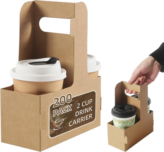 LITLANDSTAR Disposable Coffee Cup Carrier for Delivery, 2 Cup Paperboard Cup Holder Portable Drink Holder Take Out Drink Carrier with Handle for Hot & Cold Drinks, 50 Pack