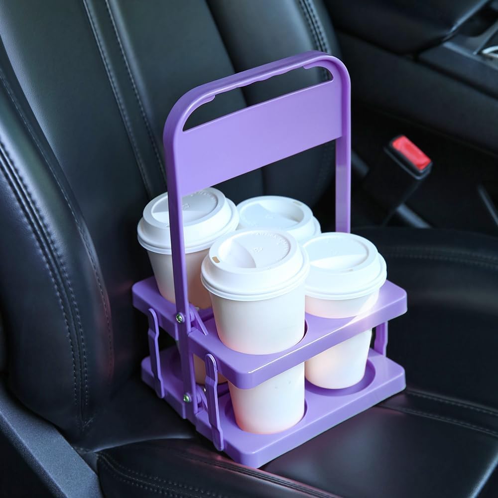 musbus Reusable Drink Carrier with Handle for Doordash, Grubhub, Portable Cup/Coffee Holder Accessories for Delivery, Foldable Drinks Caddy with Tray, Car Durable Plastic Festive Bottle, Vacation