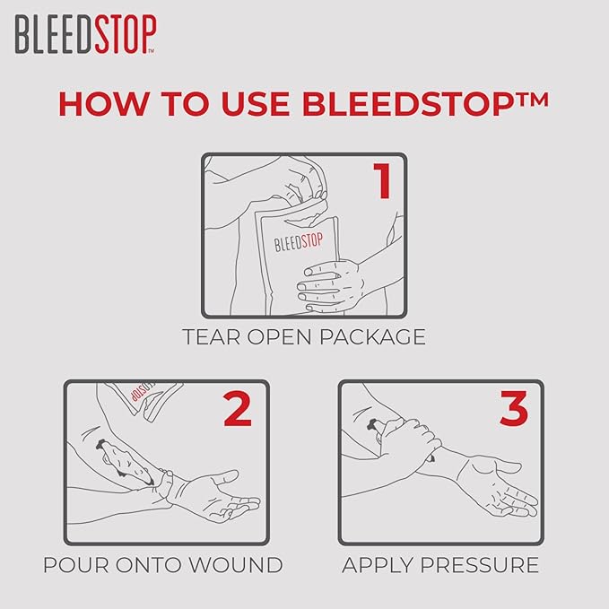 BleedStop™ First Aid Powder for Blood Clotting, Trauma Kit, Blood Thinner Patients, Camping Safety, and Survival Equipment for Moderate to Severe Bleeding Wounds or Nosebleeds - 1 (60g) Pouch
