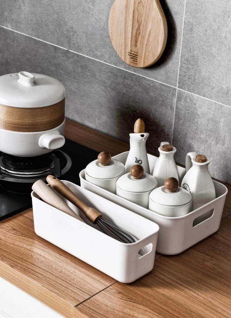 Set Of 4 Plastic Storage Bins,Versatile Kitchen Pantry Organization and Storage,for Plastic Storage Container Under Bed,Under Sink Bathroom Organizer (White, 4 Pack Narrow)