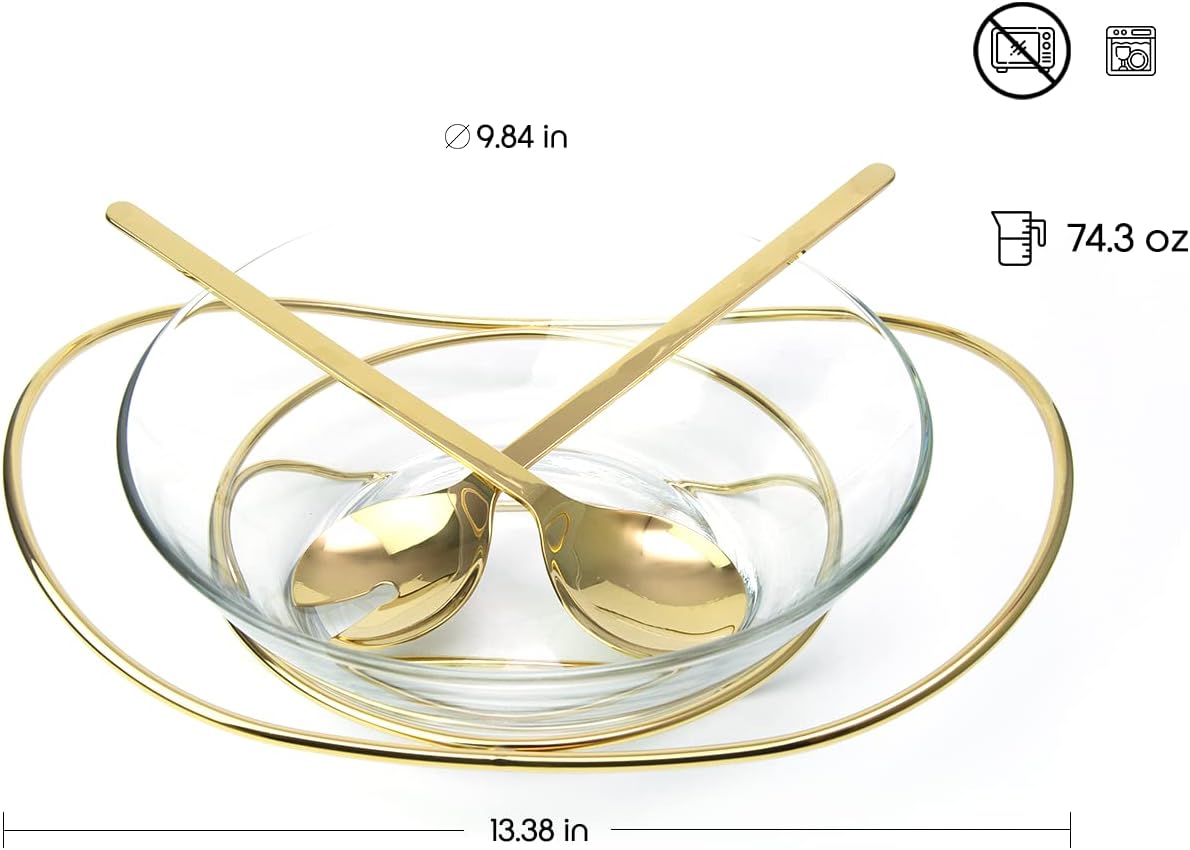 Regent 18/10 CONTEMPO Chromeplated 9.8”inch 25cm Salad Bowl with Stainless Steel Servers Salad Bowls, Big Salad Bowls with Perfect for Fruits, Vegetable or Salads (Gold)