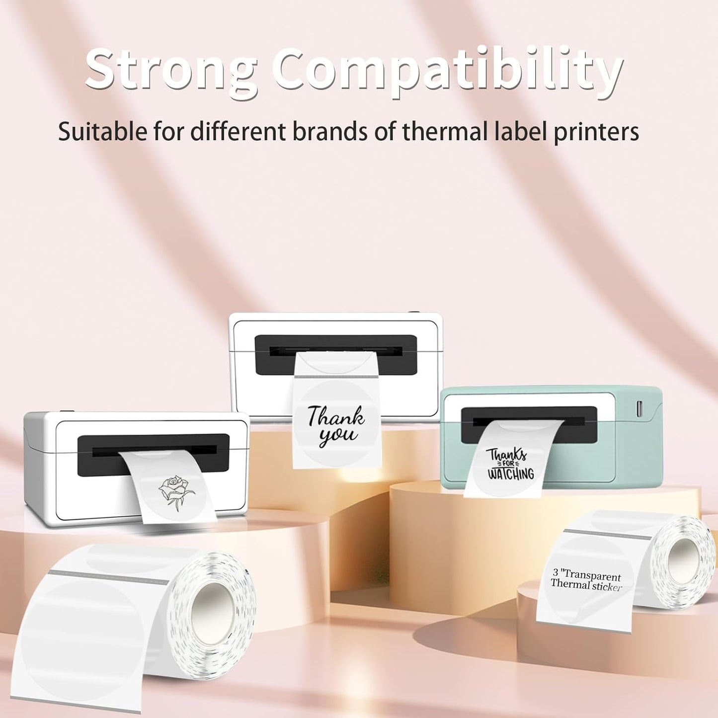 3''Transparent Thermal Label,Round Self-Adhesive Direct Thermal Label,Thermal Stickers for DIY Logo Design,Name Tag(200/Roll