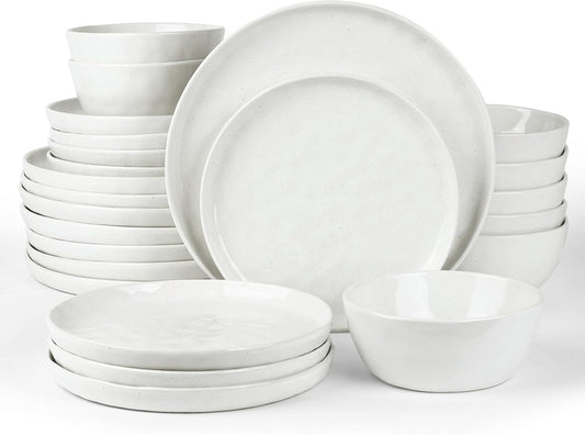 Famiware Mars Plates and Bowls Sets, 24 Pieces Dinnerware Sets, Dishes Set for 8, White