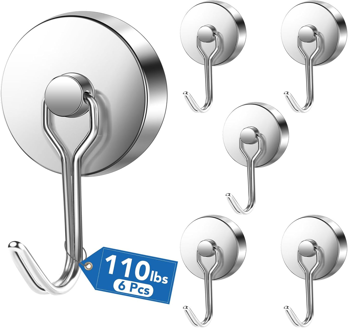 LOVIMAG Hooks, 110lbs+ Magnetic Magnet Hook 2025 Cruise Cabin Ship Essentials Heavy Duty Strong Refrigerator Fridge Hanging for Classroom Beach Vacation Kitchen Grills Home Mug Hanger (6 Pack), Silver