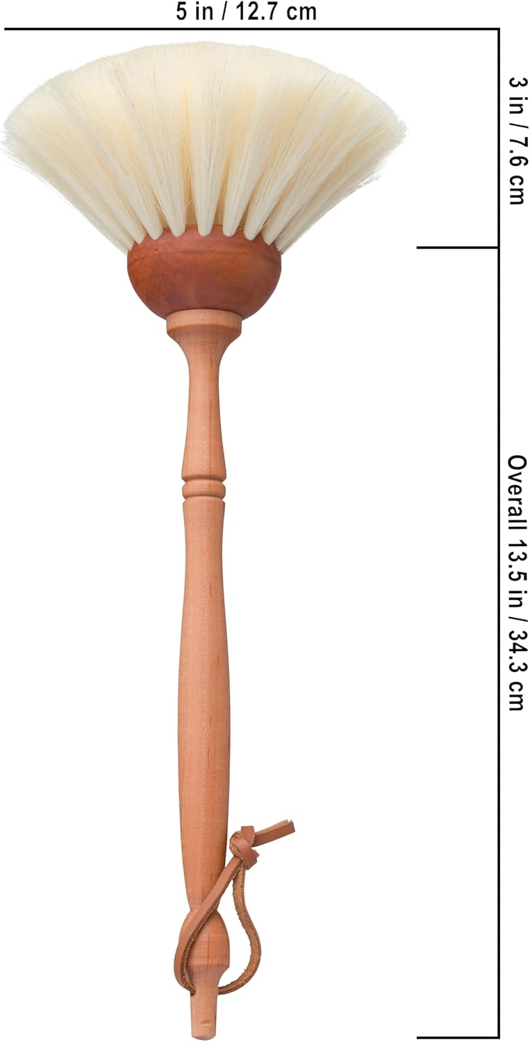 REDECKER Goat Hair Dust Brush with Oiled Pearwood Handle, 13-1/2 inches - Natural Bristle Dusters German Cleans Delicate Surfaces, Hanging Loop for Storage with Black Dot - Goat Hair Dusting Brush