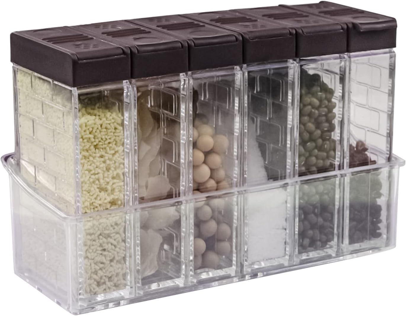 6 Pcs Spice Shaker Jars, Salt and Pepper Shakers, Plastic Spice Dispenser, Salt Shakers, Seasoning Shaker Box, Condiment Set, spice containers (Brown)