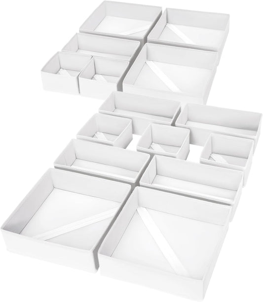 DIMJ Drawer Organizer Clothes, 15 Pack Fabric Drawer Organizer Bins, Foldable Baby Clothes Organizer & Dresser Organizer For Nursery, Clothes, Bedroom, Closet, Socks, Bra, Tie,White