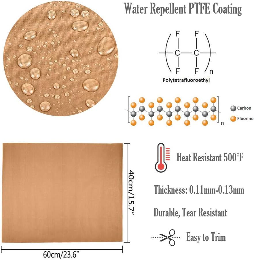 PTFE Teflon Sheet, Non-Stick Oven Liners, Barbecue Grill Mat Baking Sheet Reusable Washable - Use Up to 500℉ Craft Mat for Baking Cooking BBQ Grilling Roasting 16x24"/40x60cm 3 Pack