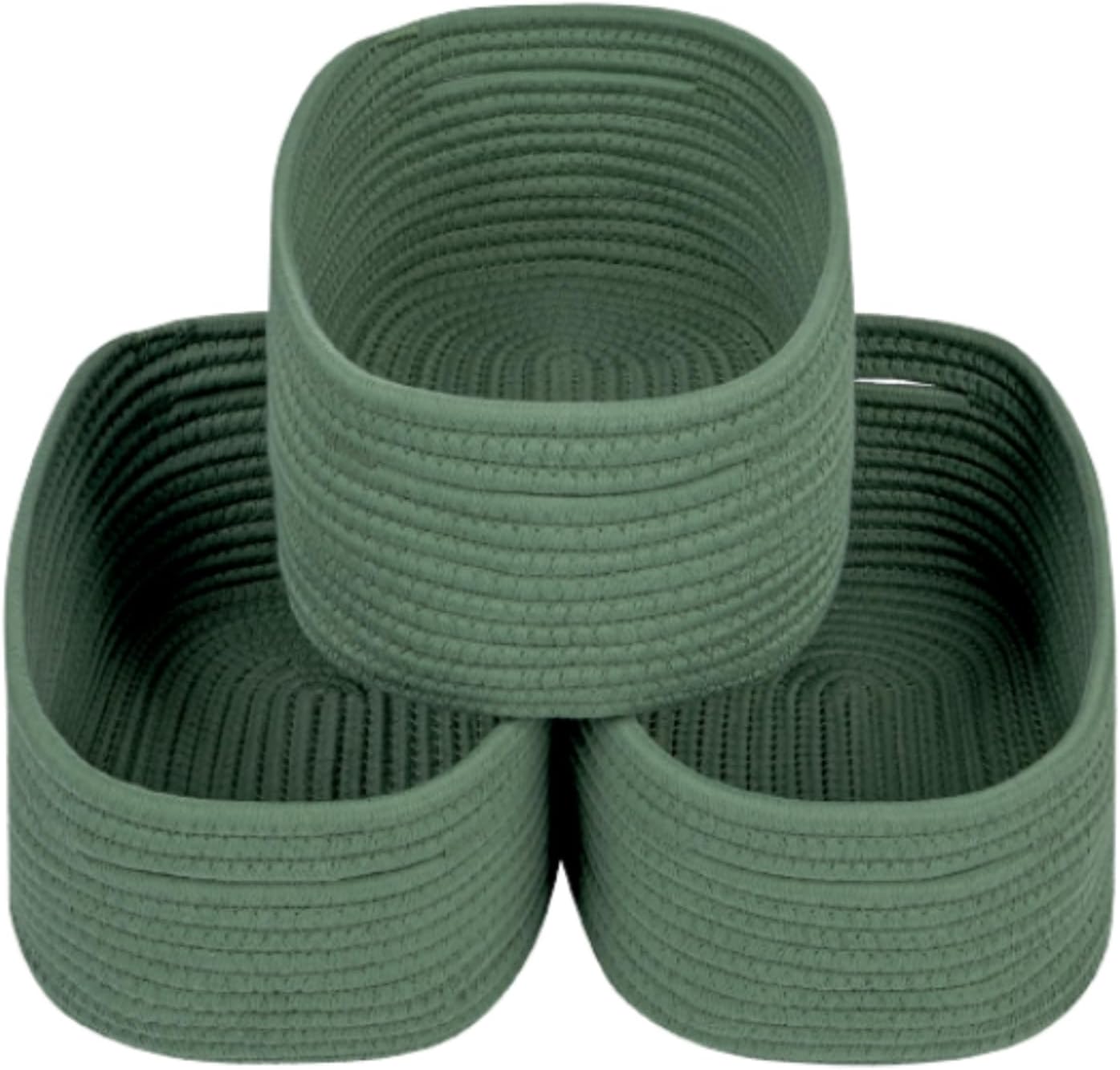 CubesLand Small Storage Basket for Shelves, Woven Rope Green Basket for Organizing, Durable & Skin-Friendly Cube Shelf Closet Organizer Bins, Toy Storage Organizers Bin, Modern Home Decor with Handles