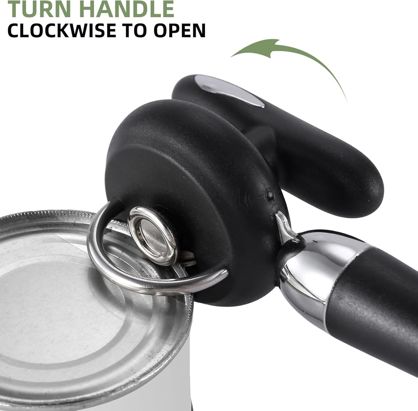 Can Opener Manual Tin Opener Stainless Steel Heavy Duty, Oversized Hand-held Easy Rotary Knob, Safe Cut Manual Can Opener with Non-Slip Handle, Smoother Cut Sharp Blade for Seniors Kitchen Tool, Black
