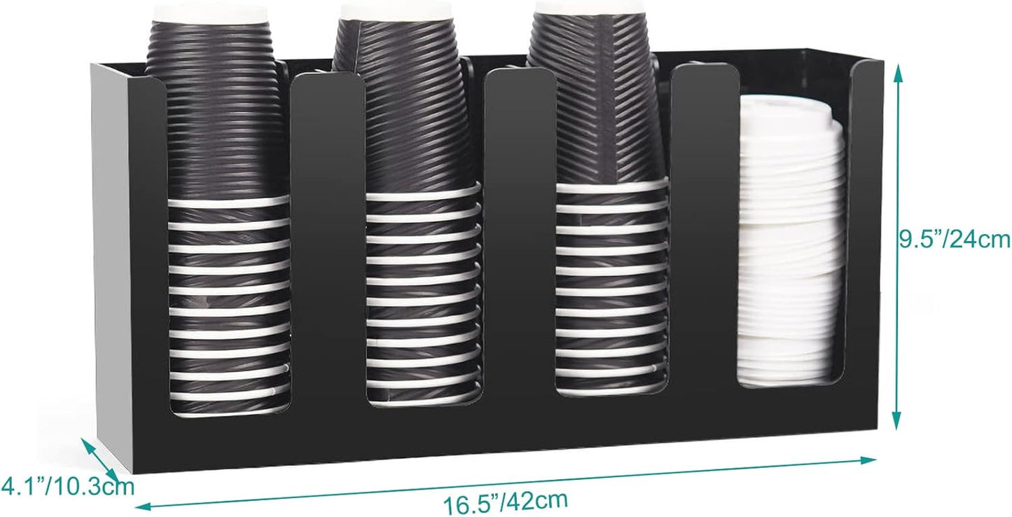 Tirifer Disposable Coffee Cup Dispenser Organizer Paper Cup Lid Sleeve Holder Presentation Storage Coffee Milk Tea Shop Restaurant Accessories Halloween Party Supplies, 4 Compartments