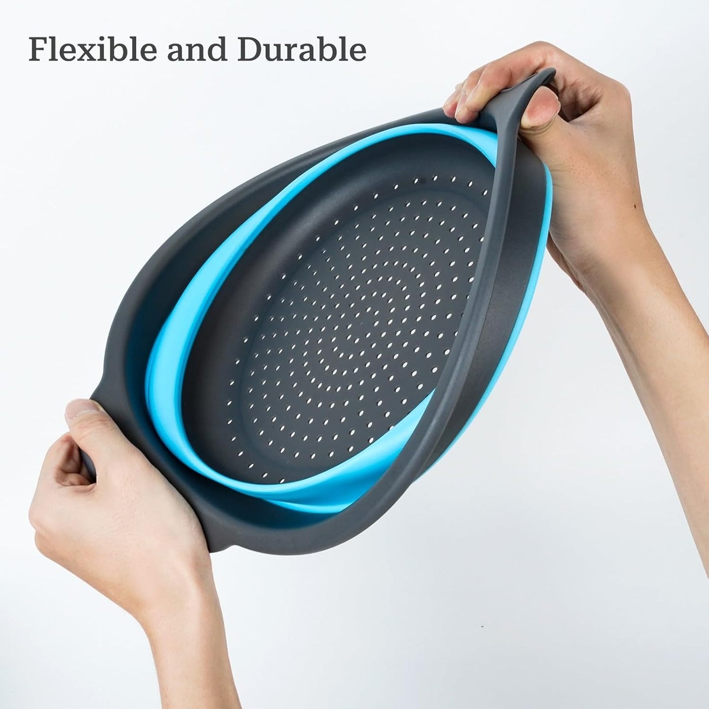 Collapsible Colander 3-Pack Set Space-Saving Foldable Kitchen Strainer with Non-Slip Base Durable Thickened PP+TPE Collapsible Strainers for Pasta, Vegetables, Fruits (Gray-Blue-Red-Green)