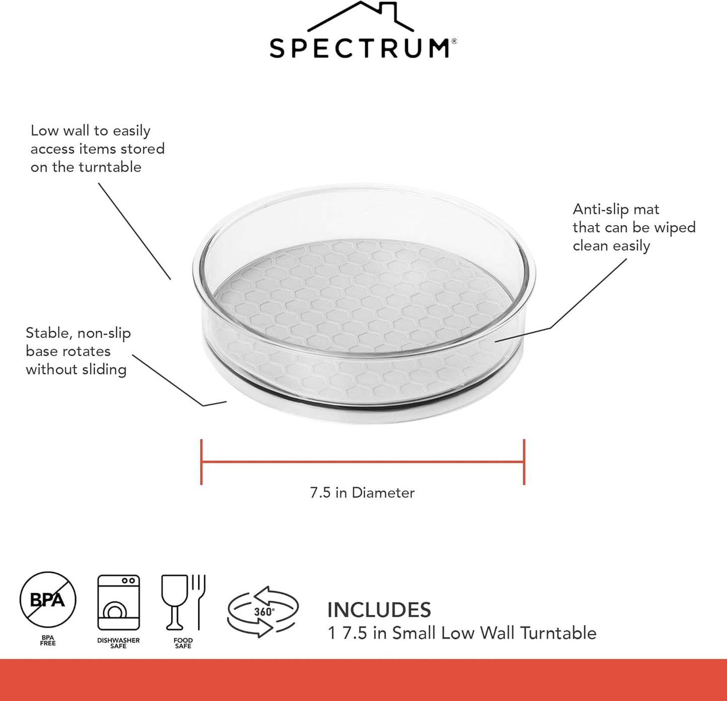 Spectrum Small Lazy Susan Organizer 7.5 in for Cabinets Refrigerator Pantry Table, Oyster Gray Rotating Storage Spice Rack Turntable for Sauces Jams or Tiny Jars, Spinning Fridge Organizer
