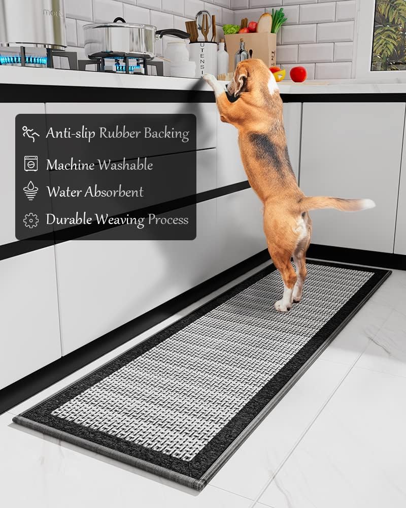 PADOOR Kitchen Mats for Floor, Kitchen Rugs Non Slip Washable, Rubber Backed Kitchen Runner Super Absorbent Long Kitchen Floor Mat Sink Rug, 20”x70” Black