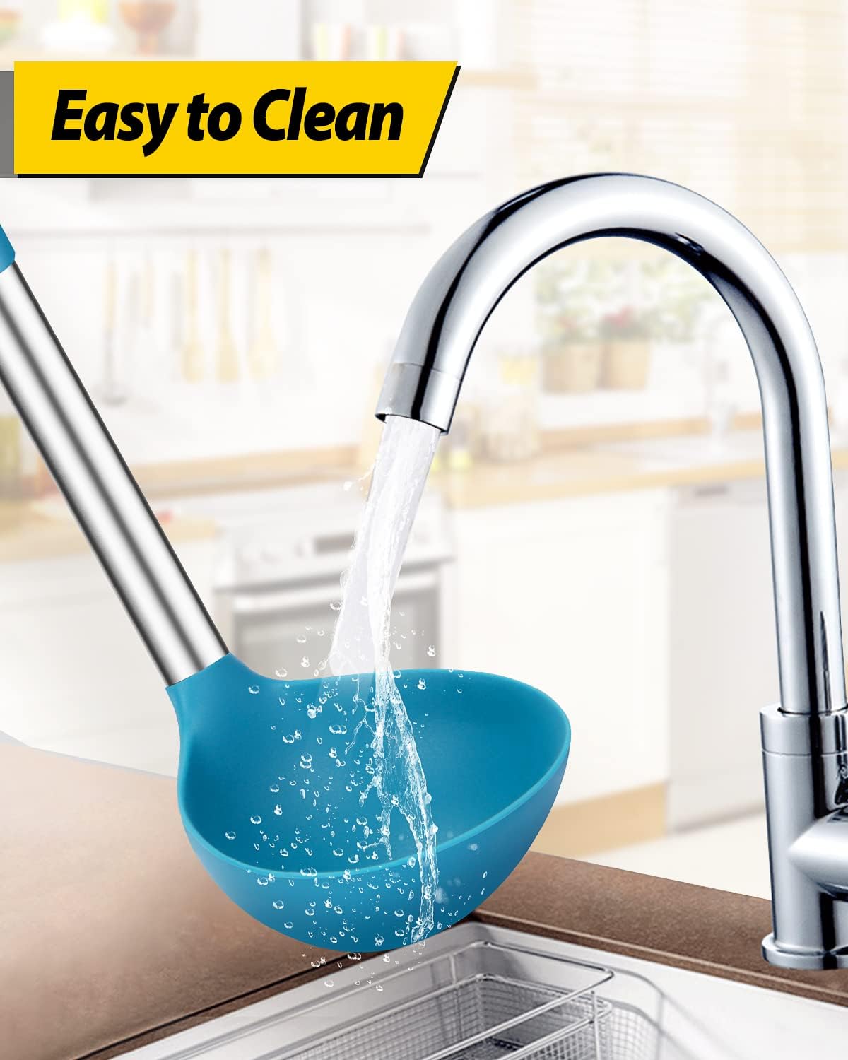 Pack of 2 Ladle Spoon,Silicone Large Spoon for Soup,Non Stick Kitchen Utensils with High Heat Resistant,BPA Free Perfect Kitchen Tools for Cooking, Stirring,Serving Soups (GREY-BLUE)