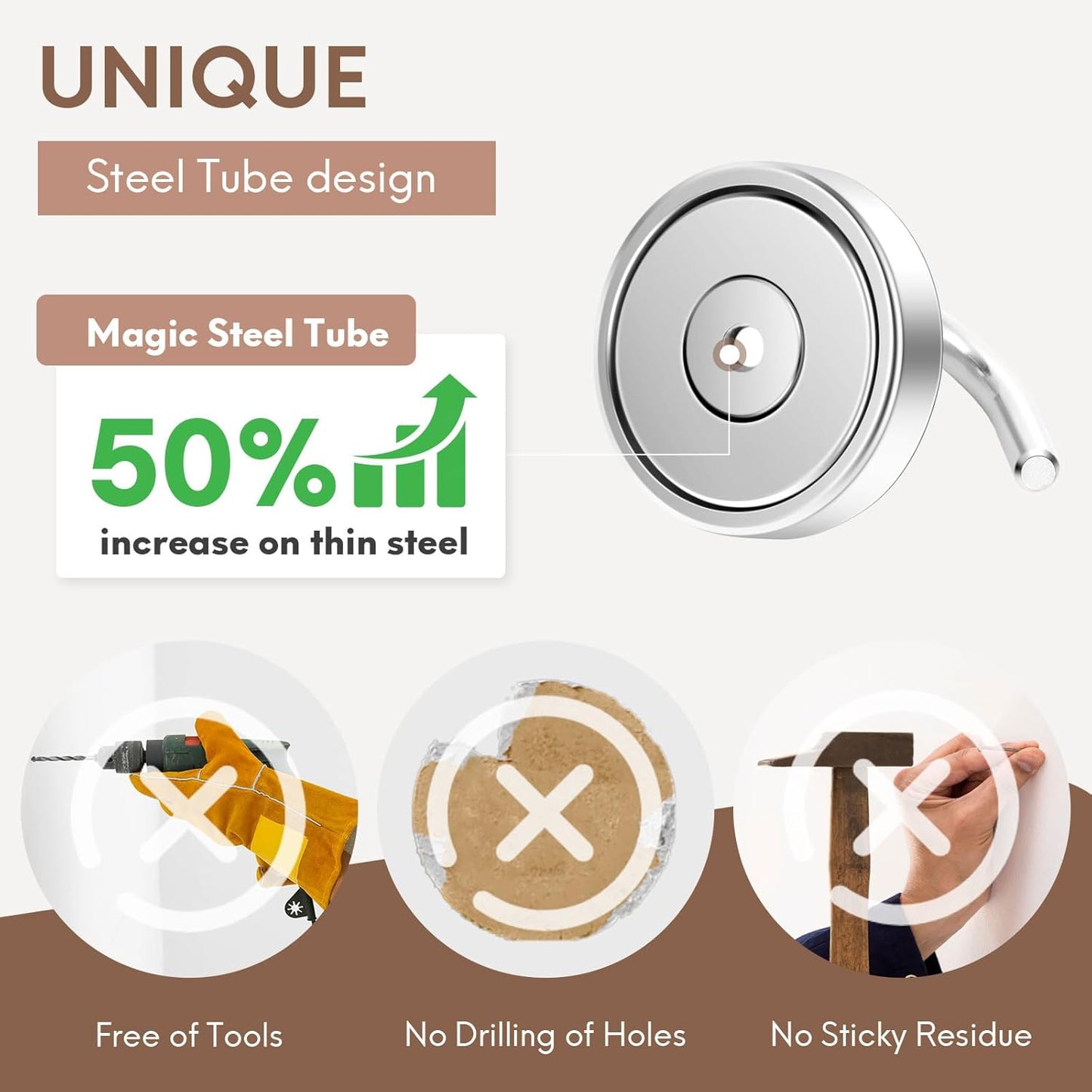 Neosmuk Magnetic Hooks Large Opening, Cruise Ship Essentials, 80lb+ Heavy Duty Magnetic Hooks for Cruise Cabins, Refrigerator, Grill, Hanging, and Travel | Extra Strong Must-Haves Magnet Hook,Silver