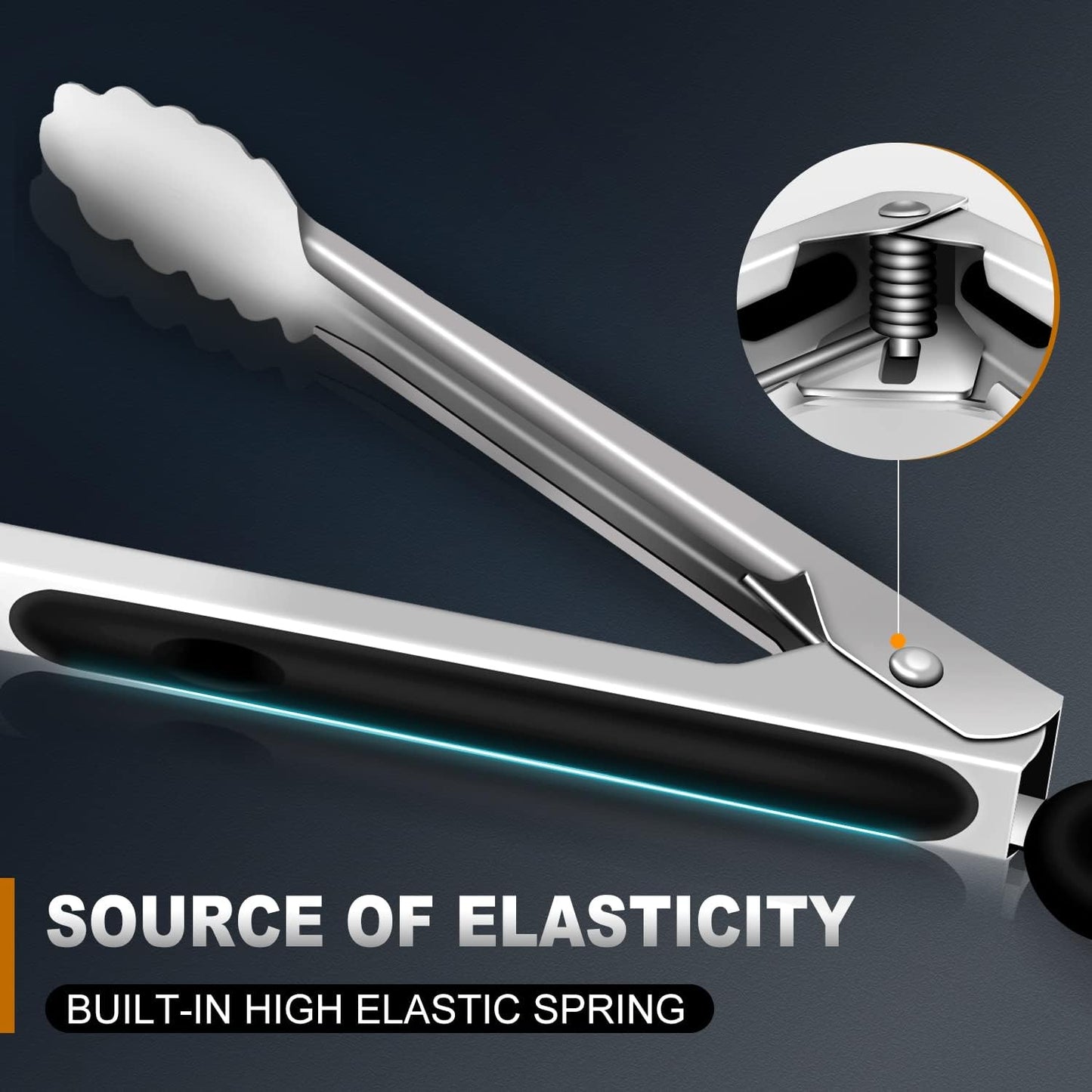 Small Tongs For Cooking, Mini 7 inch Kitchen Tongs -Heat Resistant 600 Degrees Stainless Steel and Non-Slip handle - Perfect for Cooking, Salad, Pasta, Steaks, Vegetables,Dishwasher safe