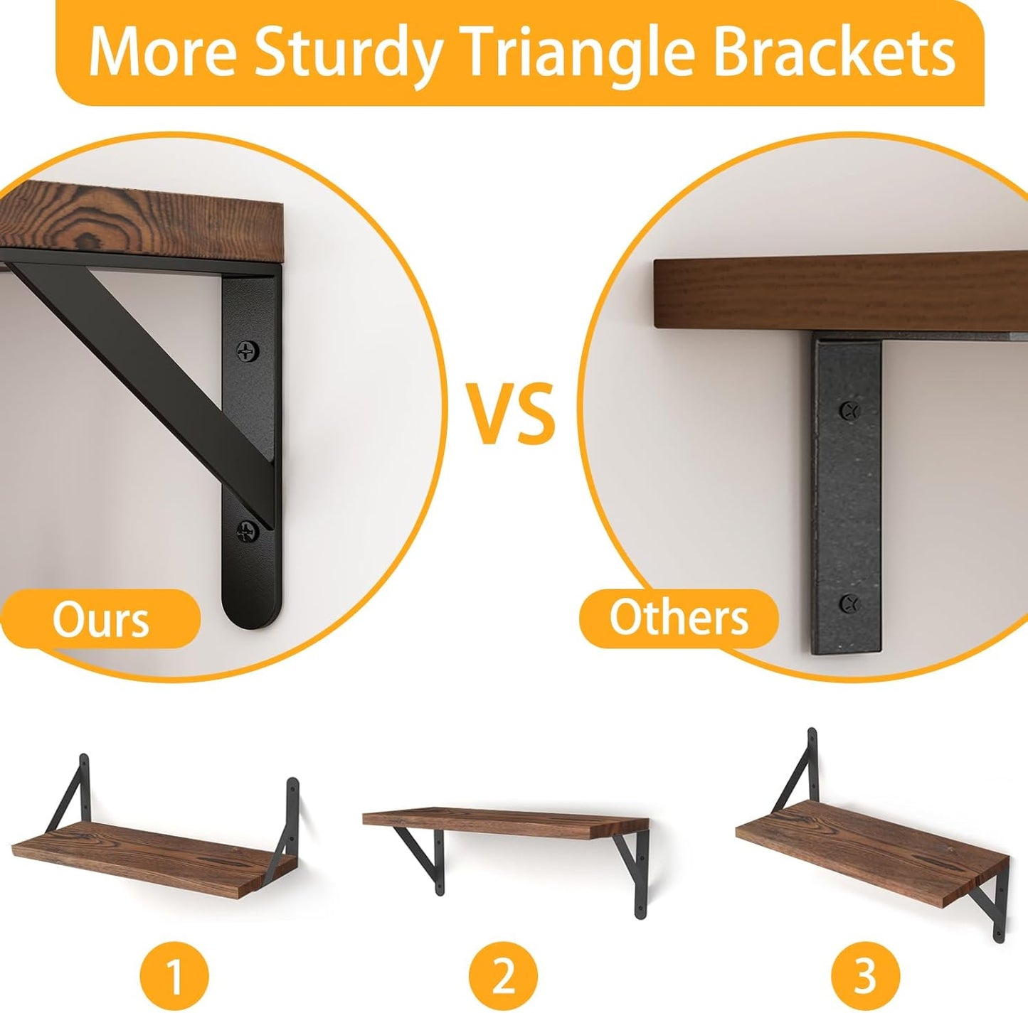 YGEOMER 16.5 Inch Floating Shelves for Wall, Farmhouse Wall Shelves for Bedroom, Bathroom Storage, Living Room and Kitchen Decor (Set of 6 Dark Carbonized Pine)