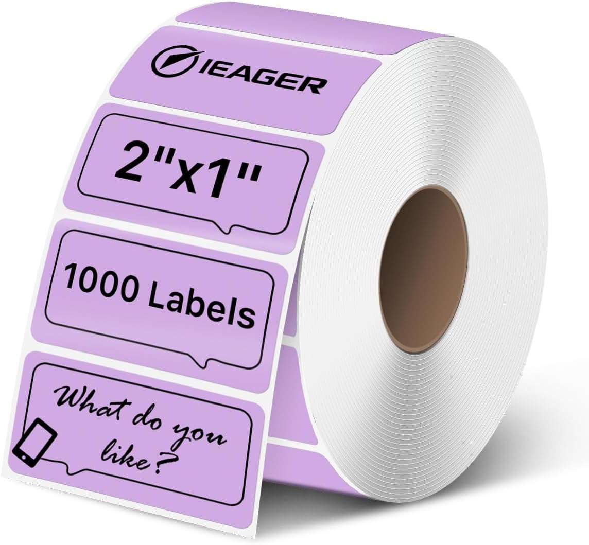 iEager 2x1 Inch Thermal Labels, Purple Rectangle Thermal Printer Stickers, Durable Shipping Label Printer Sticker for Barcode, Name, Address, 1000 Labels/Roll