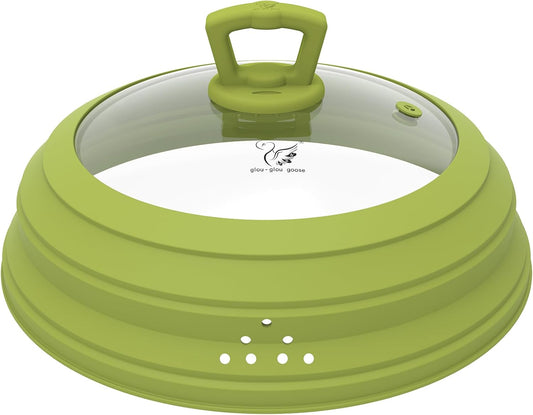 Microwave Splatter Cover Vented Glass Splatter Guard Lid with Collapsible Silicone for Food as Pot Covers Plate 10.8 inch for 6 7 8 9 10 inch Plate Bowl