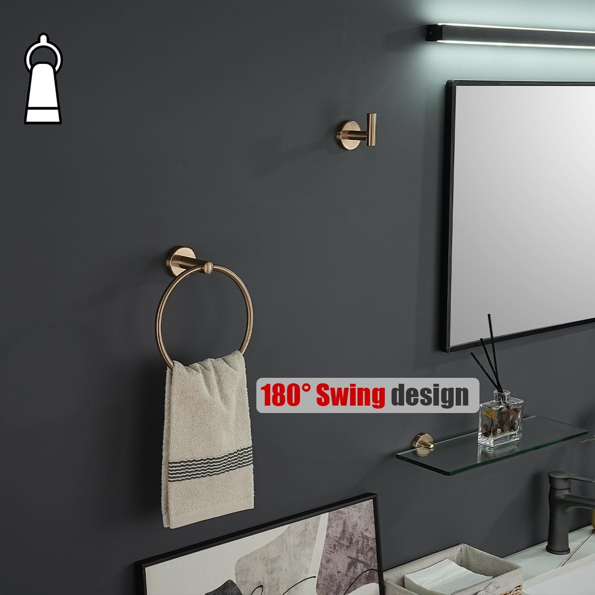 JQK Towel Ring Champagne Bronze, 304 Stainless Steel Hand Towel Holder for Bathroom Wall Mount, TR130-CB