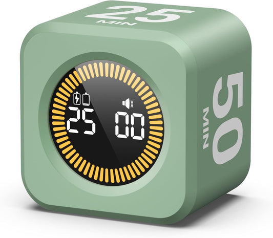 KADAMS Pomodoro Cube Timer Productivity Visual Timer - 5/10/25/50 Min Rotating Countdown (Green)