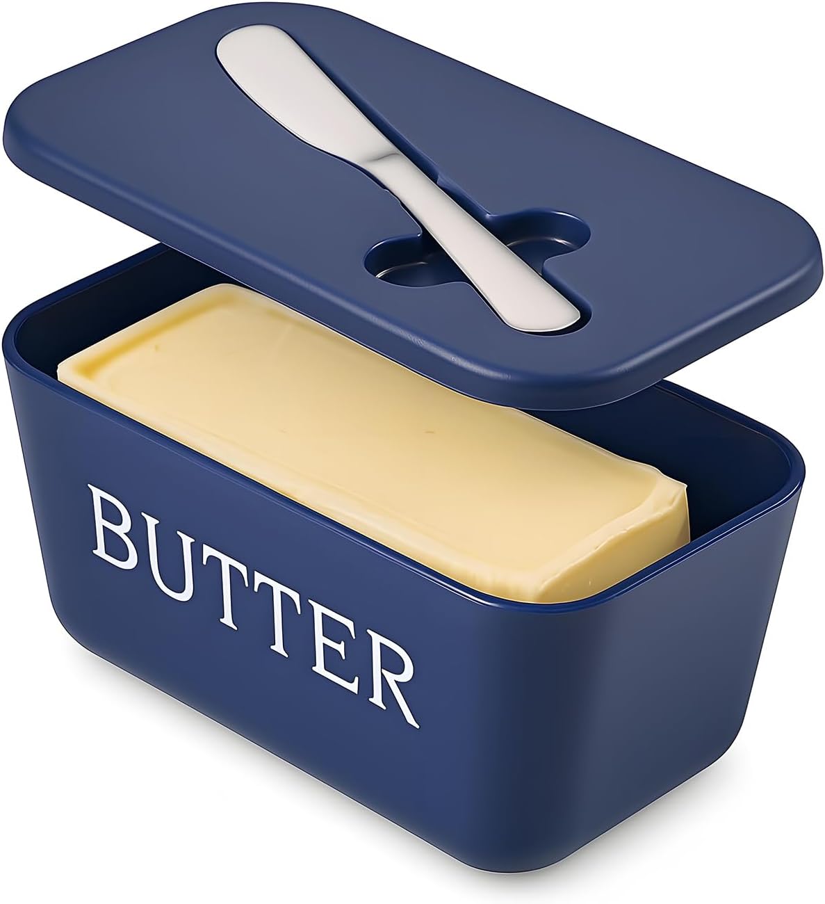 Butter Dish With Lid And Knife,BPA Free Food Grade Plastic Butter Keeper Containers With Cover For Home Coutertop And Refrigerater,Blue Butter Holder