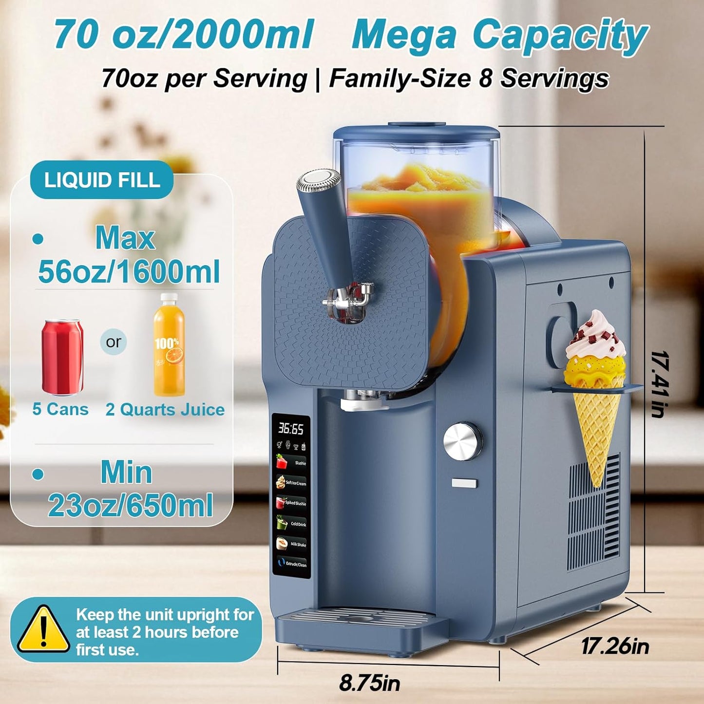 Ice Cream Maker, Slushie Machine for Home, Slushy Machine 70 oz Margarita Machine with 6 Preset Programs for Ice Cream