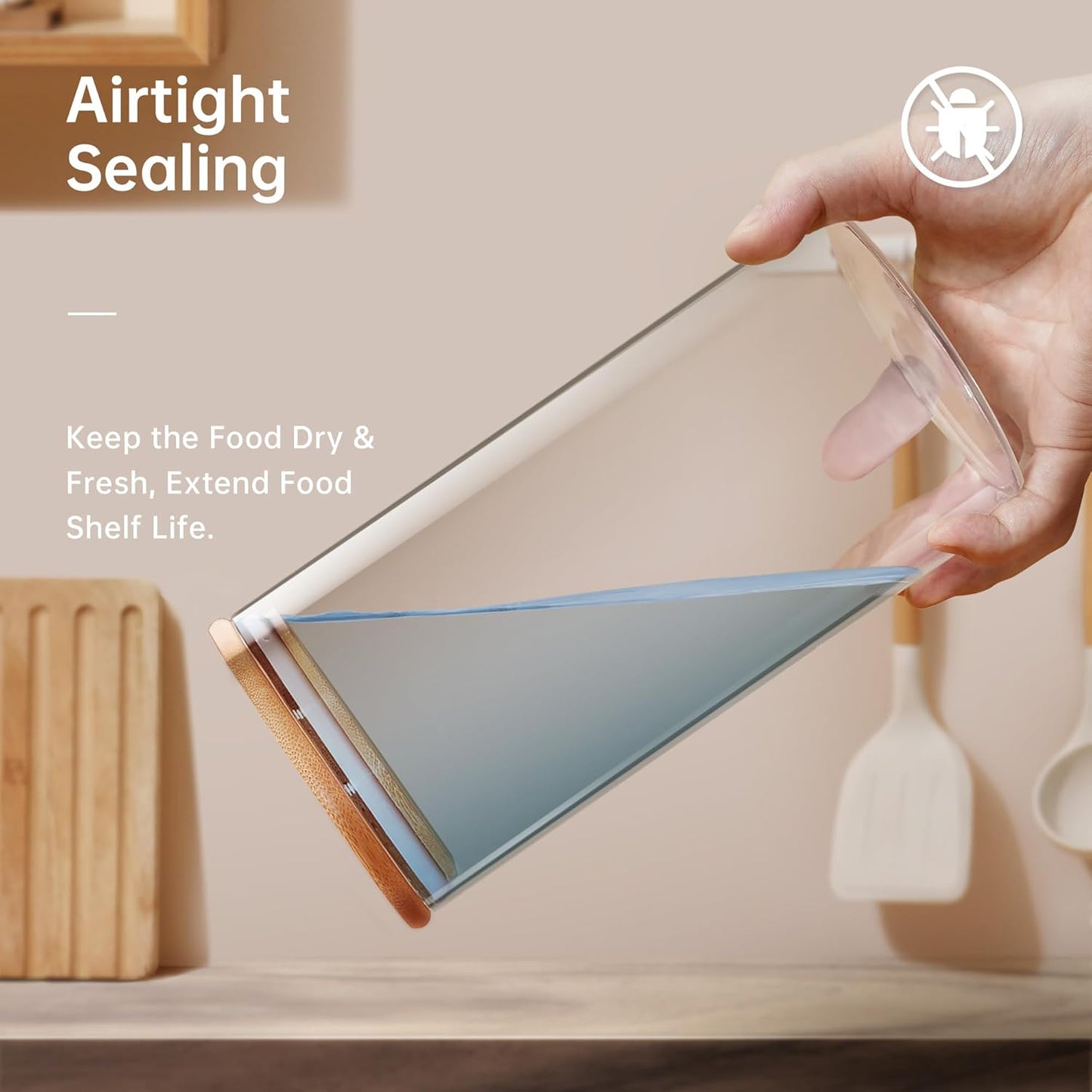 Extra Large Glass Flour and Sugar Storage Containers with Airtight Lids,132 floz x2 [Set of 2] Big Glass Jars with Bamboo Lids, Air Tight Food Storage Jars for Cereal, Pasta, Rice, Coffee