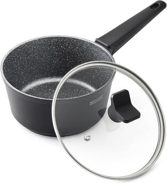 THE ROCK SOHO 2 Quart Nonstick Sauce pan with Lid – Compact & Durable Pot for Urban Kitchens, Nothing Sticks, Never Warps, Lasts Longer, Induction & Dishwasher Safe, PFOA/PFOS Free, Black