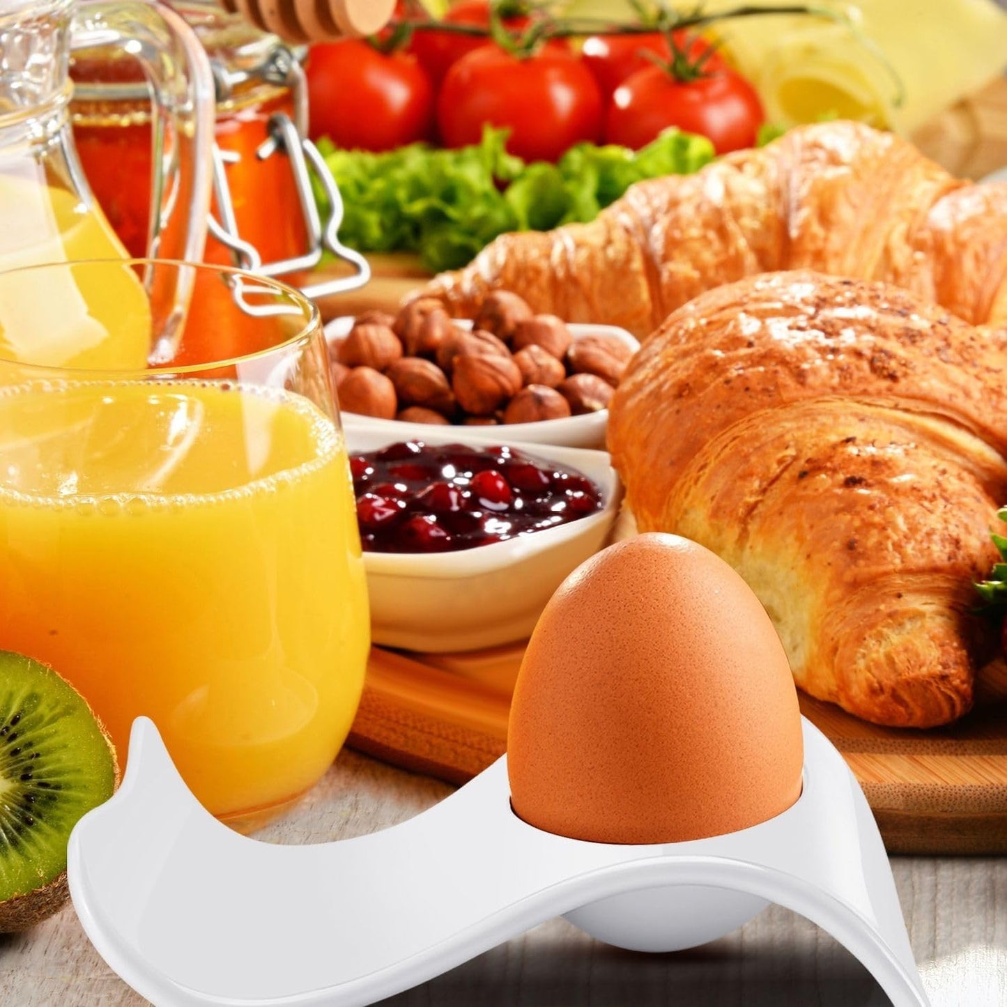 Flexzion Ceramic Egg Holder Cup - 6-Piece Hard Boiled Egg Holder & Soft Boiled Egg Holder Set, White Coddled Egg Cup, Stable & Stackable Modern Wave Style Egg Serving Dish with Base