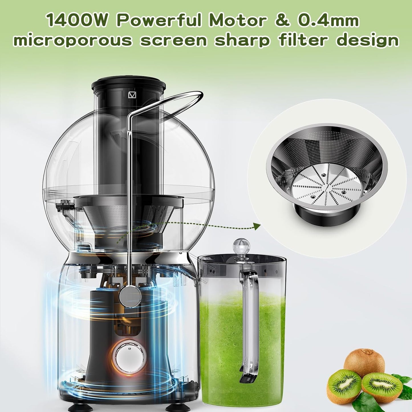 Juicer Maker,Vospeed Juicer Machines,750W juicer machines vegetable and fruit,With 3.5-Inch Wide-Mouth Feed Chute,Juice Extraction at Constant Temperature,With 1.2L Cup, BPA-Free,Easy to Clean (Black)