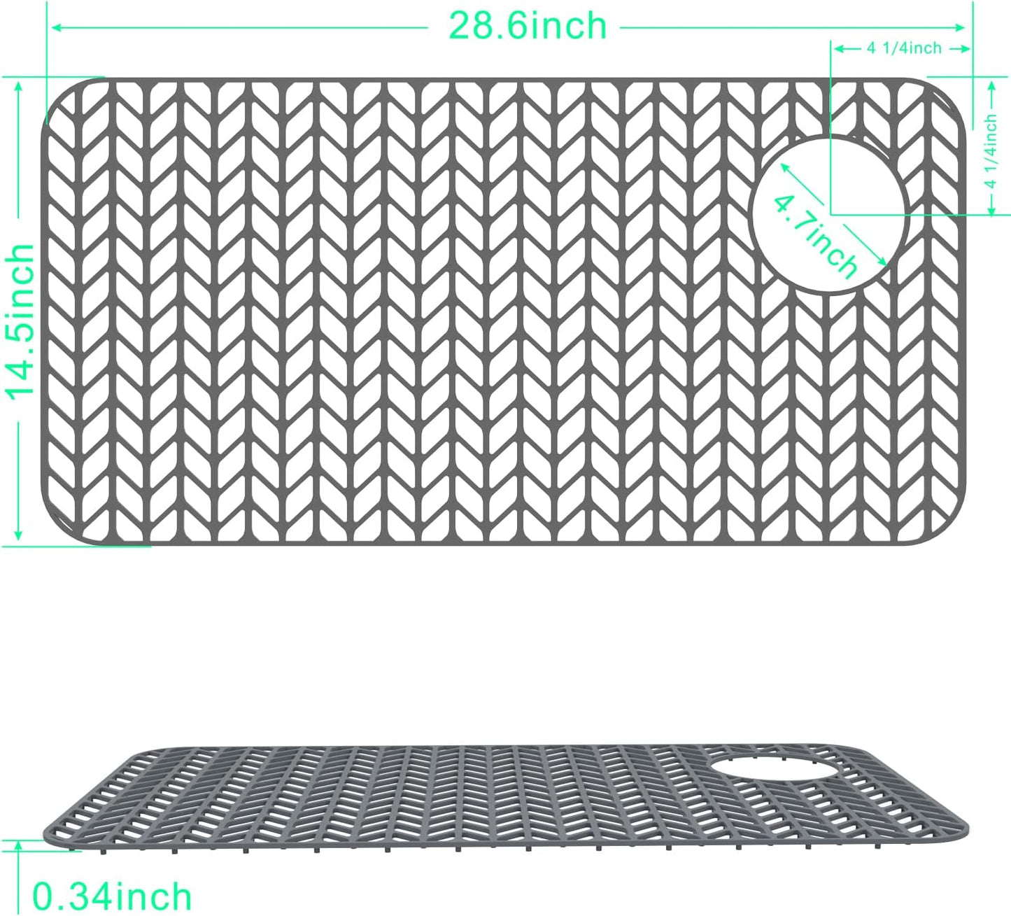 GUUKIN Sink Protectors for Kitchen Sink - 28.6"x 14.5" Silicone Kitchen Sink Mat Grid for Bottom of Farmhouse Stainless Steel Porcelain Sink with Right & Left Drain（Grey）, 2814R