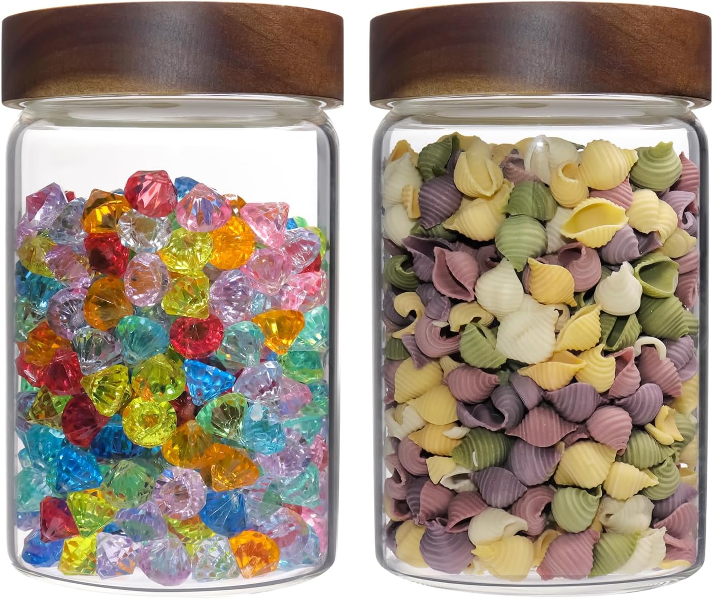 Glass Coffee Jars Spice Jar Round Storage Canister with Wooden Lid Clear Glass Food Jar for Pantry Sugar Tea Coffee Bean Spice Nuts Cookies Bath Salts (900ML*2PACK)