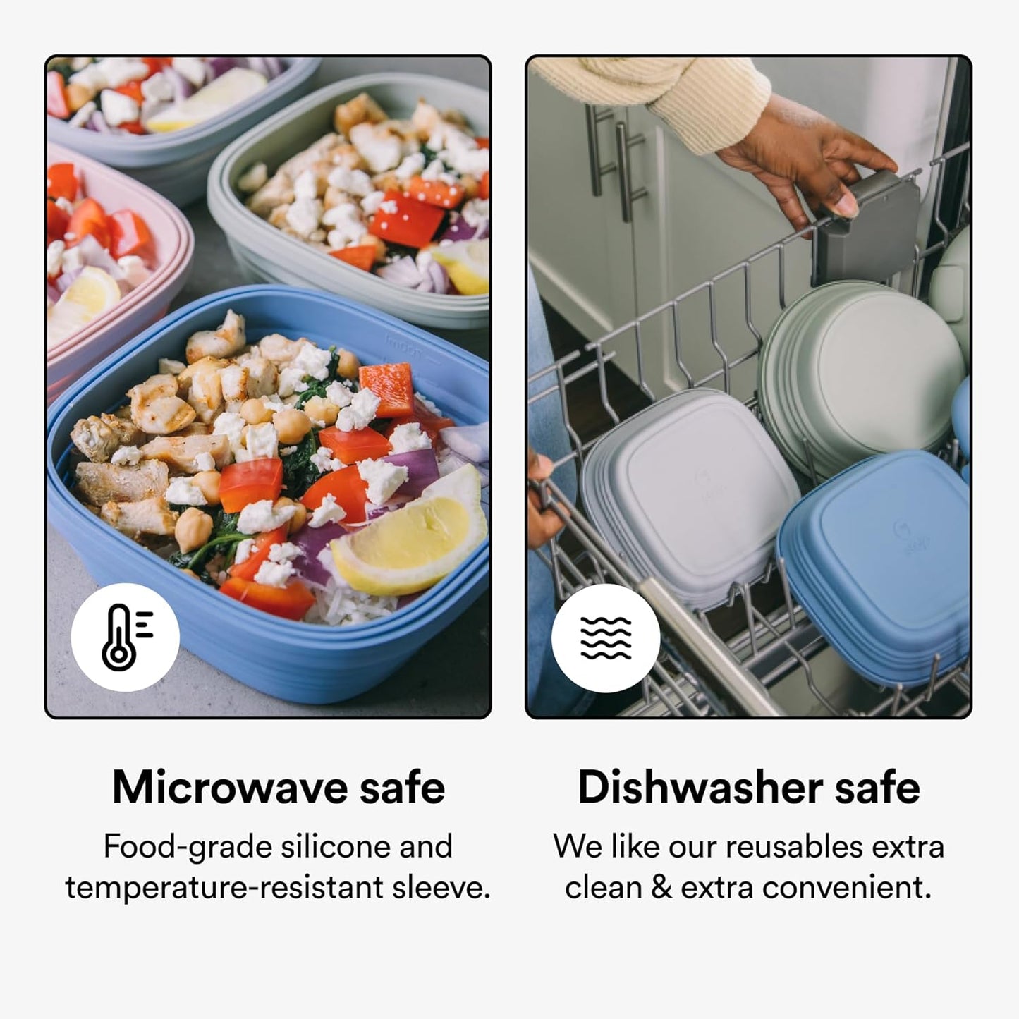 STOJO Collapsible Sandwich Box – 24oz, Reusable Food Storage Container, Silicone Bowl for Hot/Cold Food – Meal Prep, Lunch, Camping, Hiking – Dishwasher Safe (Set of 5, Translucent Eucalyptus)