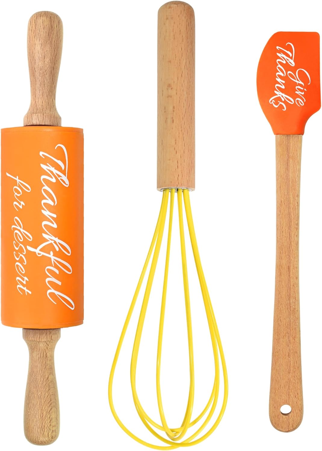 R&M Fall Holiday 3 Piece Mini Bake Set – Spatula, Whisk & Rolling Pin – Thanksgiving Baking Gift for Kids and Home Bakers