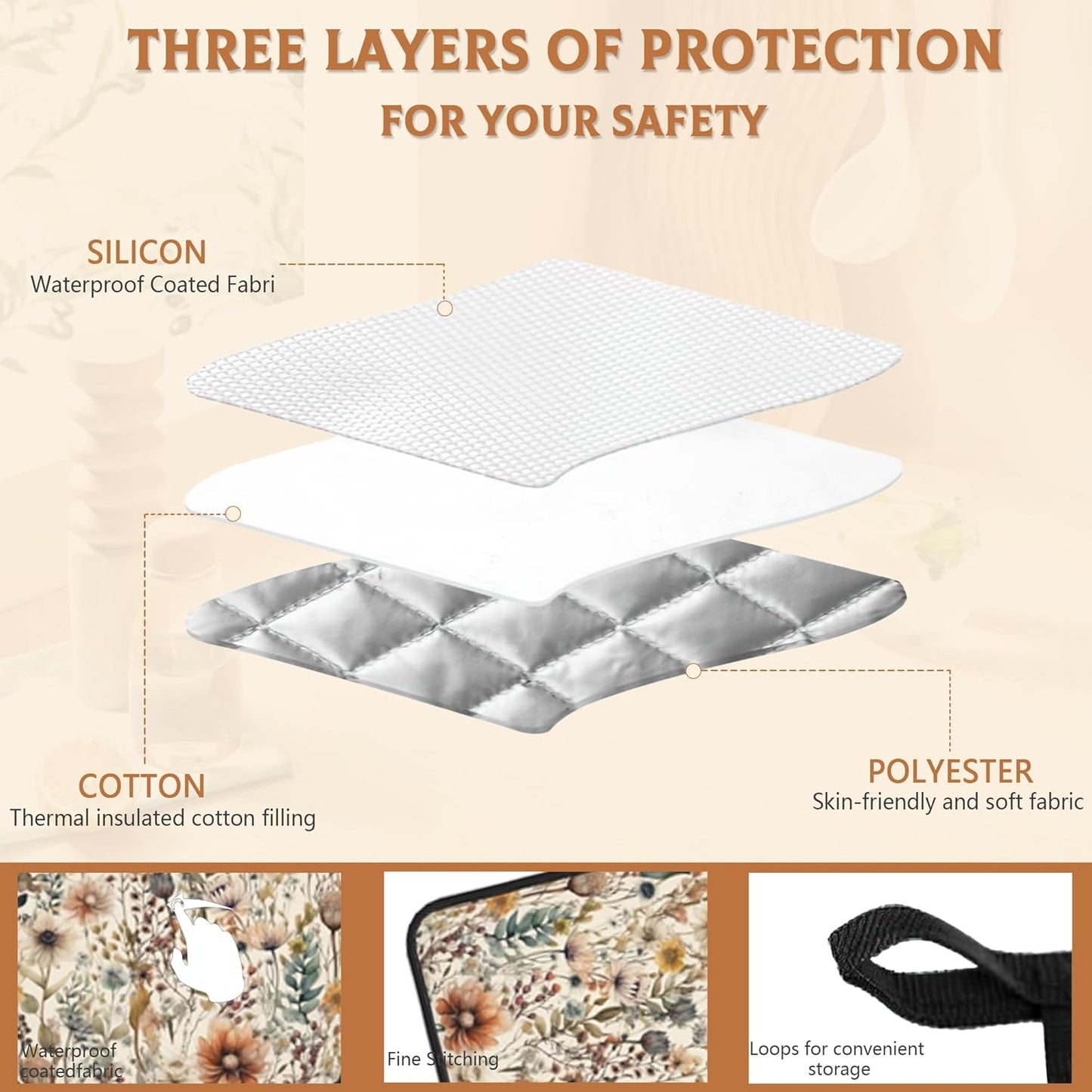 2PCS Boho Watercolor Floral Pot Holder with Loop,Heat Resistant Oven Pads,Hot Pat for Kitchen Cooking Baking Food