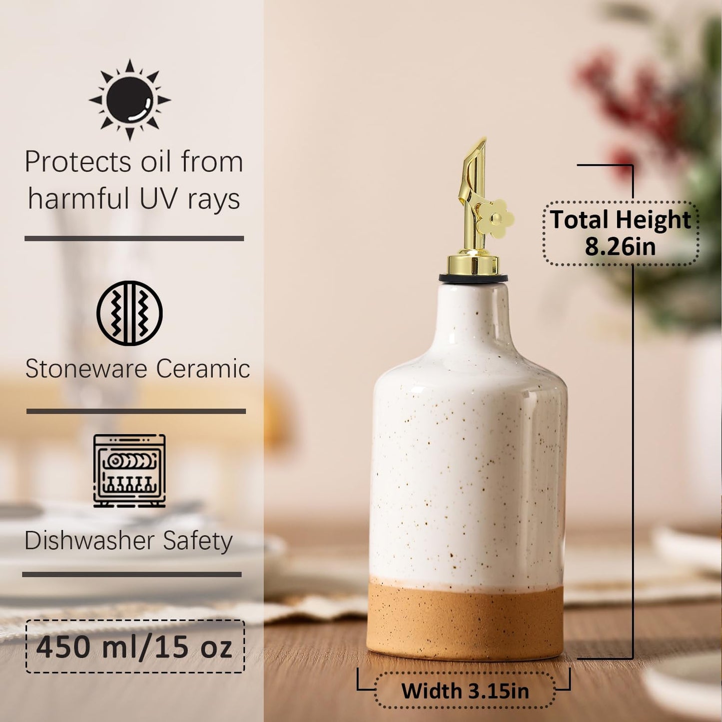 HOMCDALY Ceramic Olive Oil Dispenser Bottle, 16oz Oil Dispenser Bottle for Kitchen, Oil Container, Kitchen Dispenser for Oil Vinegar Syrups(White&Brown