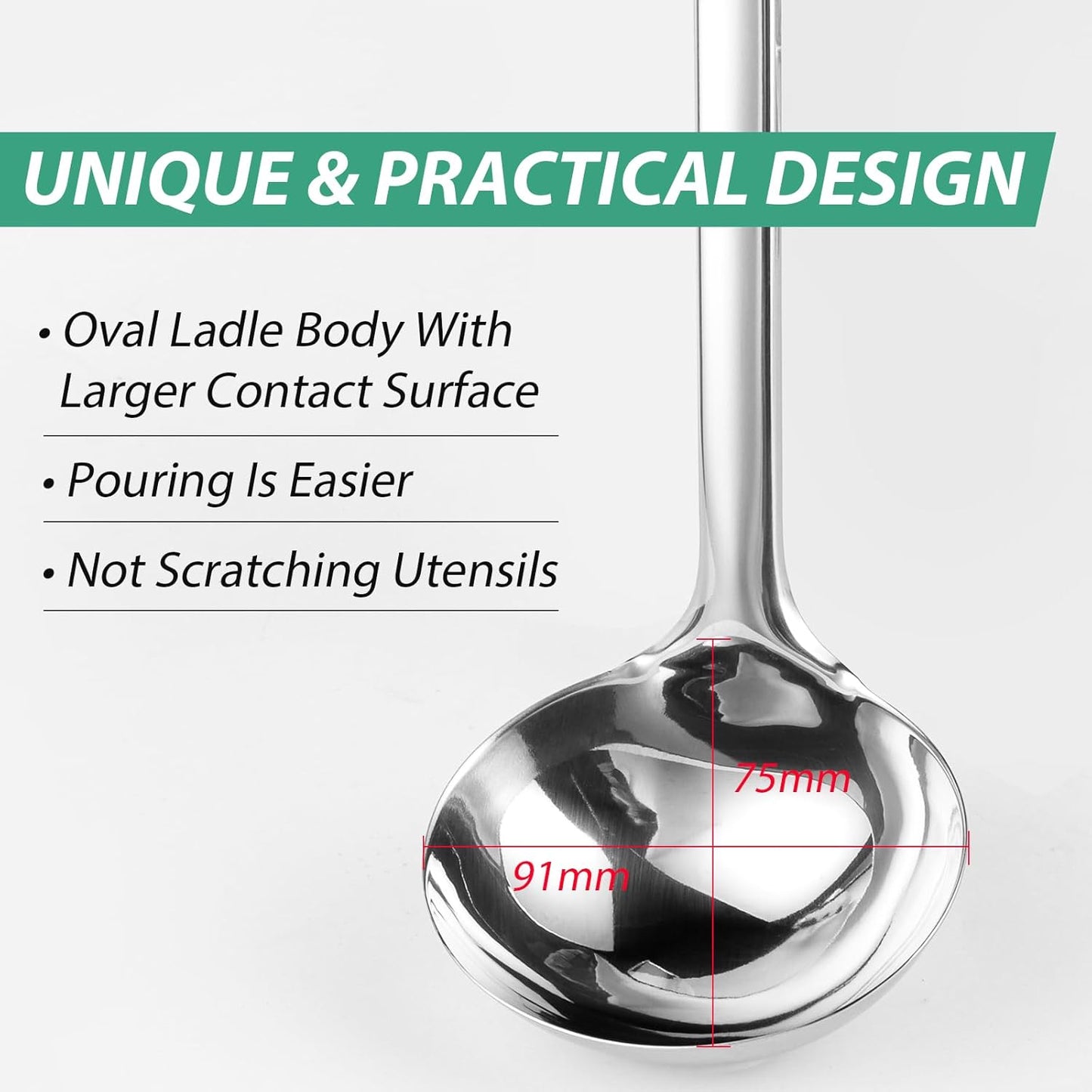 Soup Ladle, 13.9 inch Large Ladles Serving Spoons, 4 oz Stainless Steel Ladle with Heat-proof Handle, Comfortable Grip Design, Durable Construction, Silver