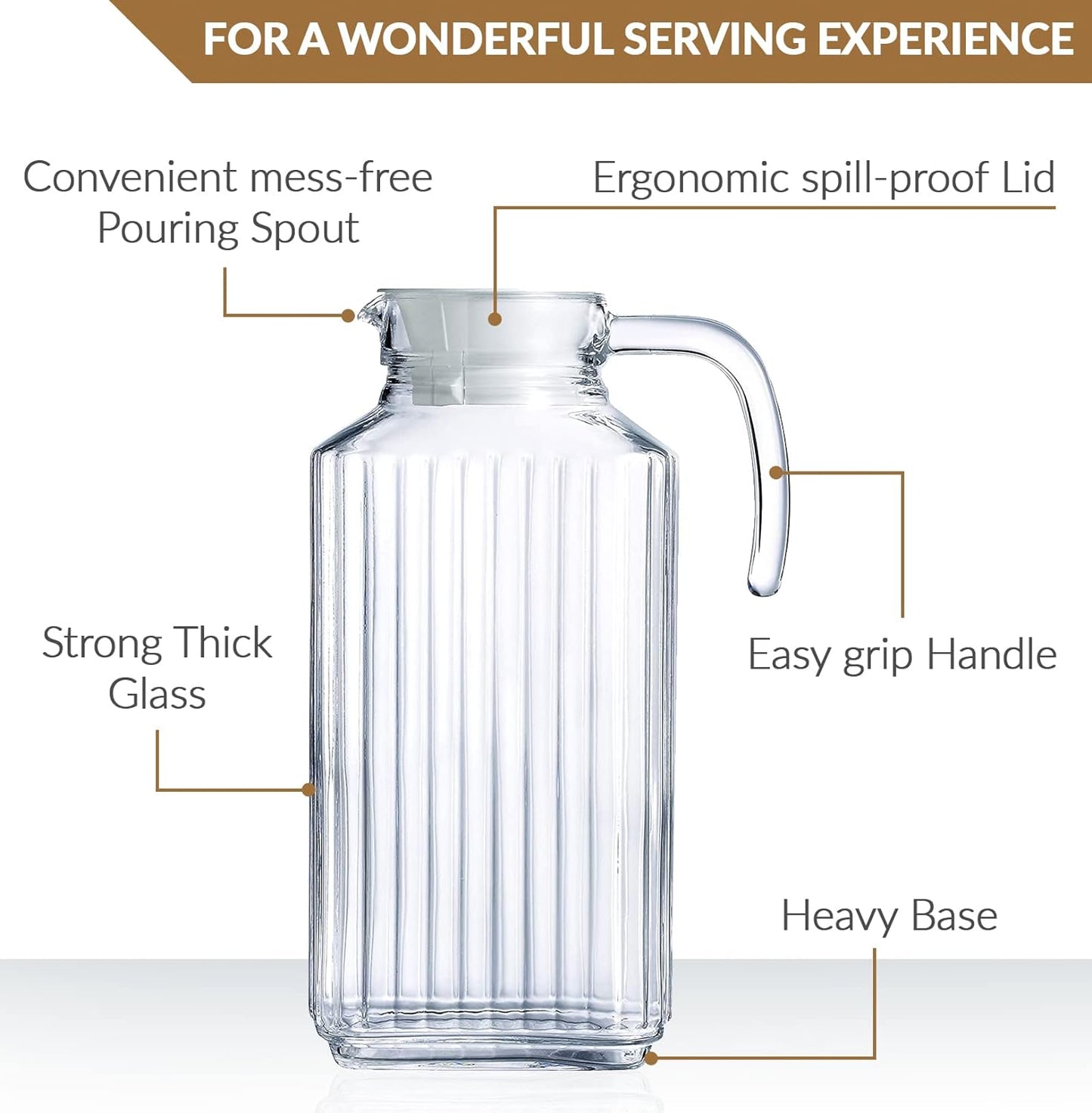 Glass Pitcher with Lid – Set of 2 Glass Water Pitcher 55Oz – Cold Carafe for Ice Tea, Water, Lemonade, Coffee – Elegant and Modern – Practical Spout Pitchers for Drinks