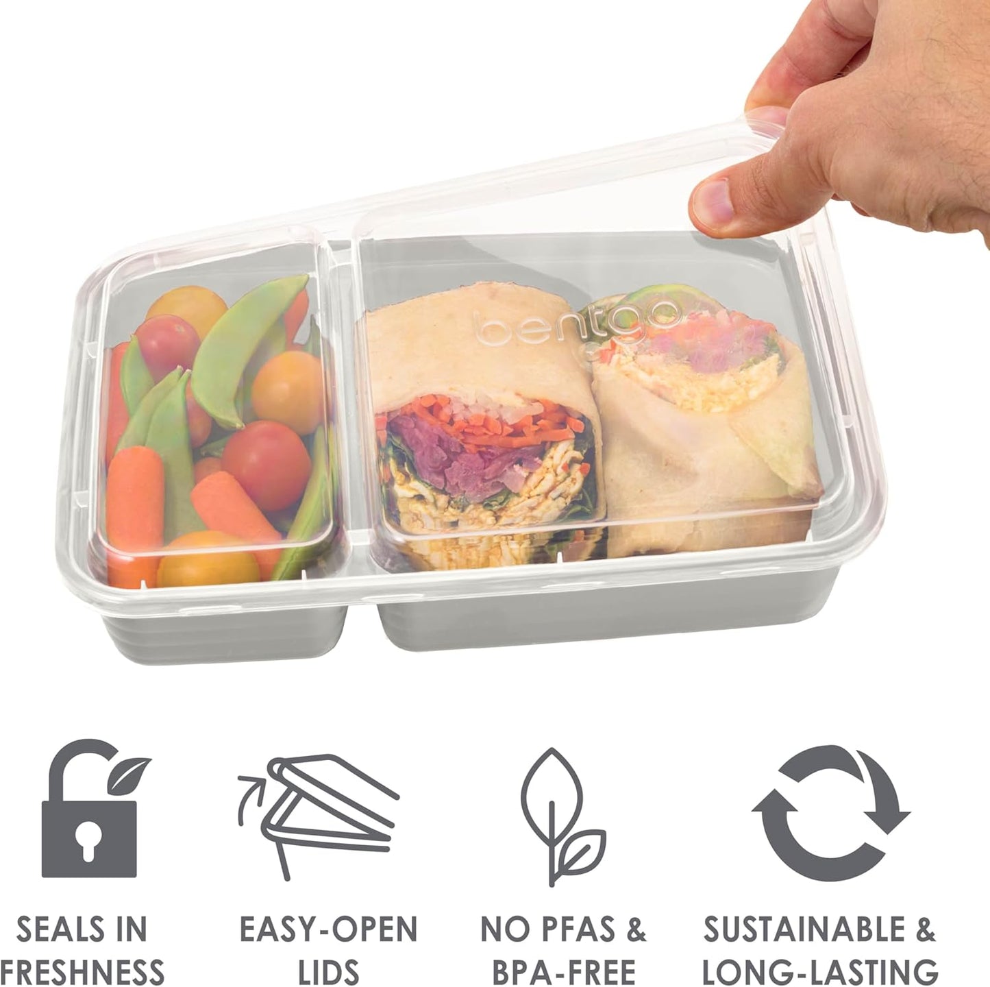Bentgo Prep 60-Piece Meal Prep Kit - Reusable PFAS & BPA-Free Food Containers, 1-Compartment, 2-Compartment, & 3-Compartments - Microwave, Freezer, & Dishwasher Safe (White Stone)