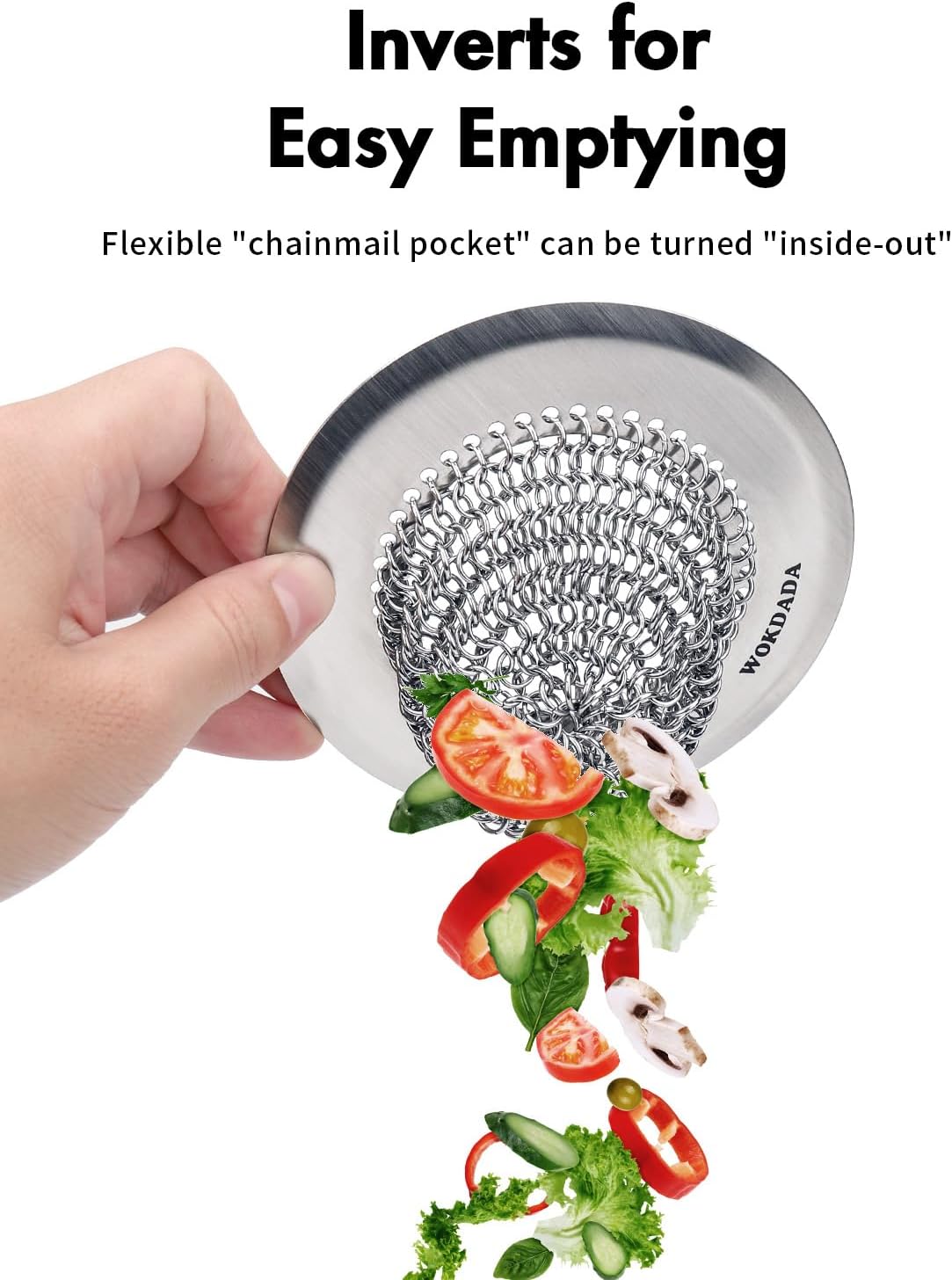 Kitchen Sink Drain Strainer, Flexible Sink Strainer with Stopper, 304 Stainless Steel Anti-Rust Mesh Sink Strainer, Wokdada Revolutionary Clog-Free Food Catcher for Garbage Disposal